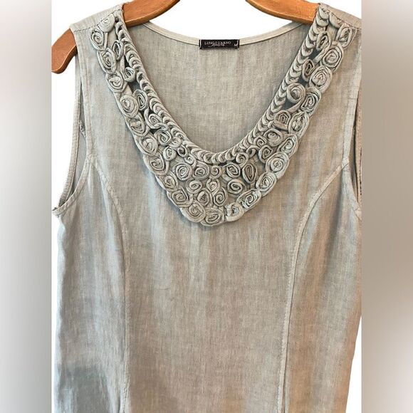 Lungo L’Arnt Sz M Sage Green Linen Detailed Collar Sleeveless Side Pockets Dress - Picture 2 of 5